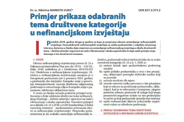 Primjer prikaza odabranih tema društvene kategorije u nefinancijskom izvještaju, 2019